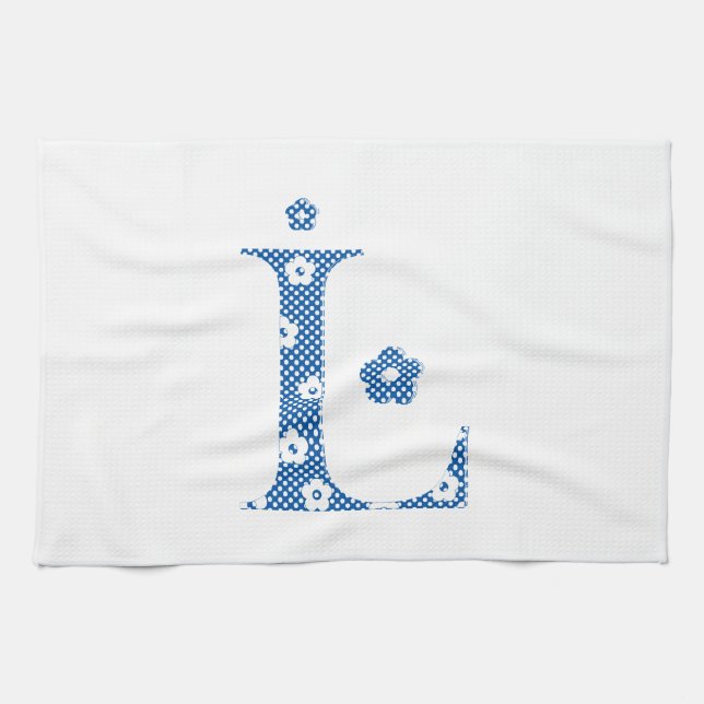 Flower Pattern Letter L(blue) Kitchen Towel (Horizontal)
