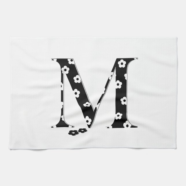Flower Pattern Letter M Kitchen Towel (Horizontal)