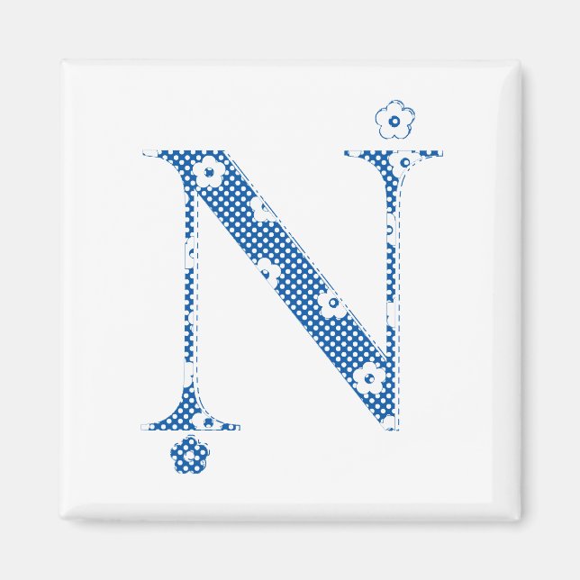 Flower Pattern Letter N(blue) Magnet (Front)