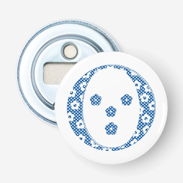 Flower Pattern Letter O(blue) Bottle Opener (Front)