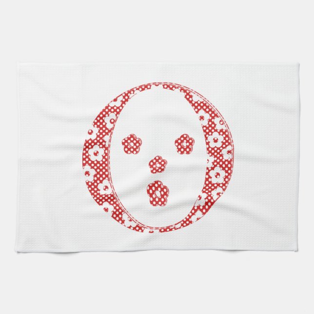 Flower Pattern Letter O(red) Kitchen Towel (Horizontal)