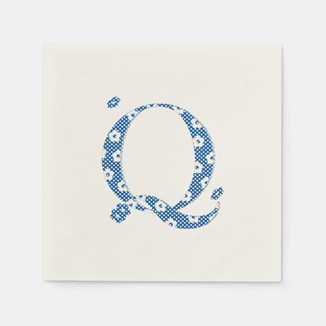 Flower Pattern Letter Q(blue) Napkin (Front)