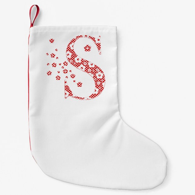 Flower Pattern Letter S(red) Small Christmas Stocking (Front)