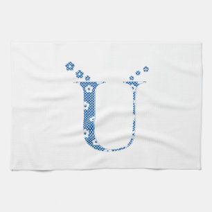 Flower Pattern Letter U(blue) Kitchen Towel