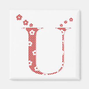 Flower Pattern Letter U(red) Magnet