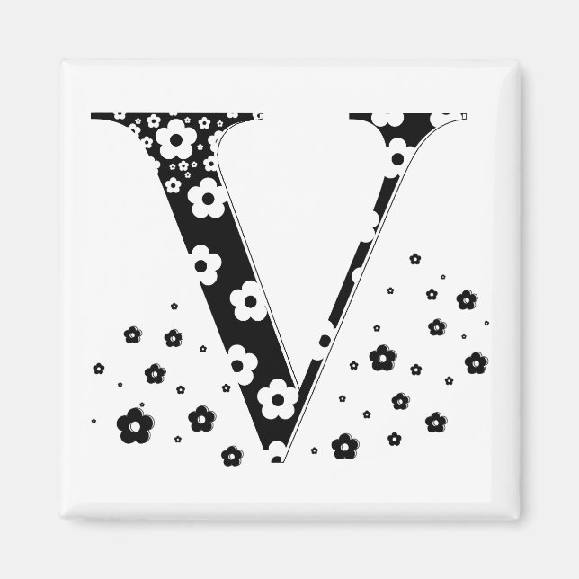 Flower Pattern Letter V Magnet (Front)