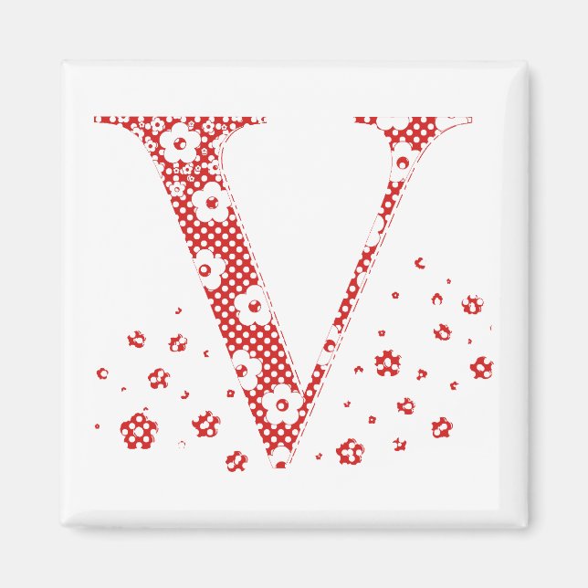 Flower Pattern Letter V(red) Magnet (Front)
