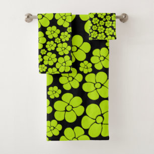 Flower Pattern - Lime Green Bath Towel Set