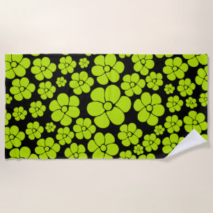 Flower Pattern - Lime Green Beach Towel