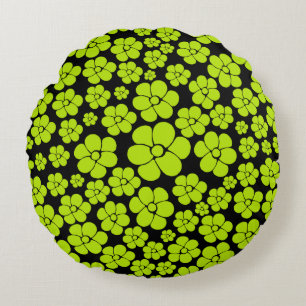 Flower Pattern - Lime Green Round Pillow