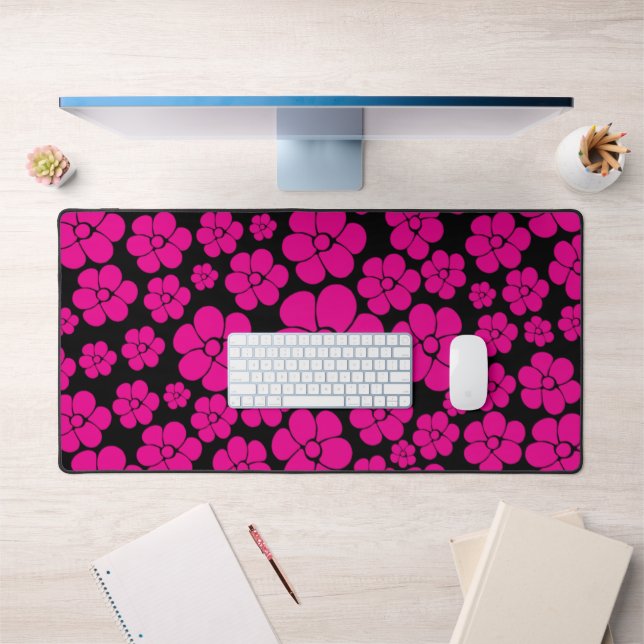 Flower Pattern - Magenta and Black  Desk Mat (Office 1)