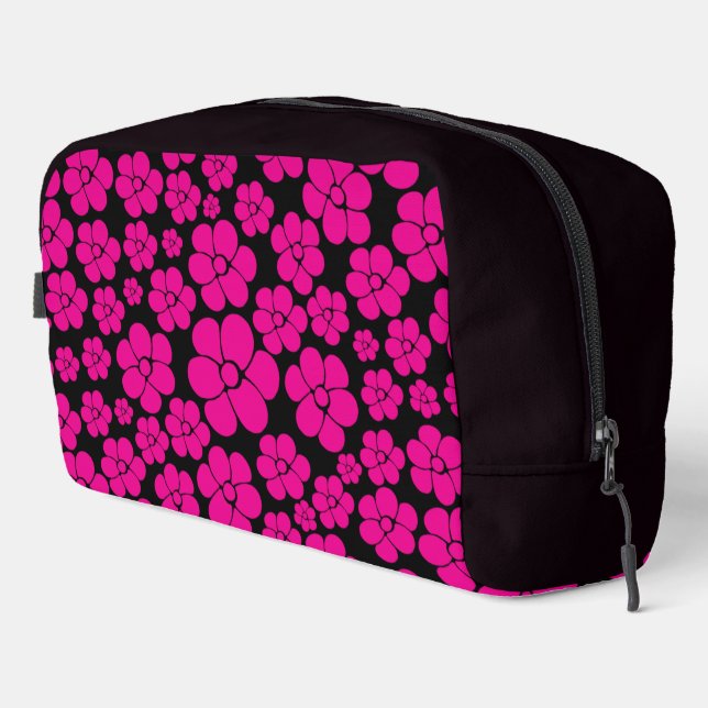 Flower Pattern - Magenta and Black  Dopp Kit (Right Corner)