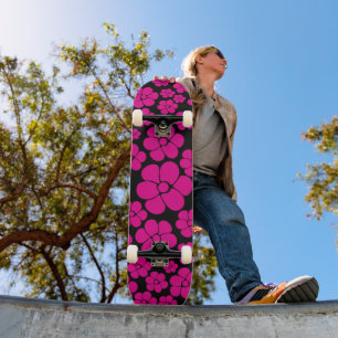Flower Pattern - Magenta and Black Skateboard