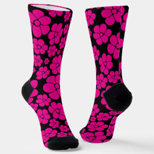 Flower Pattern - Magenta and Black Socks