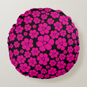 Flower Pattern - Magenta and Black Throw Pillow