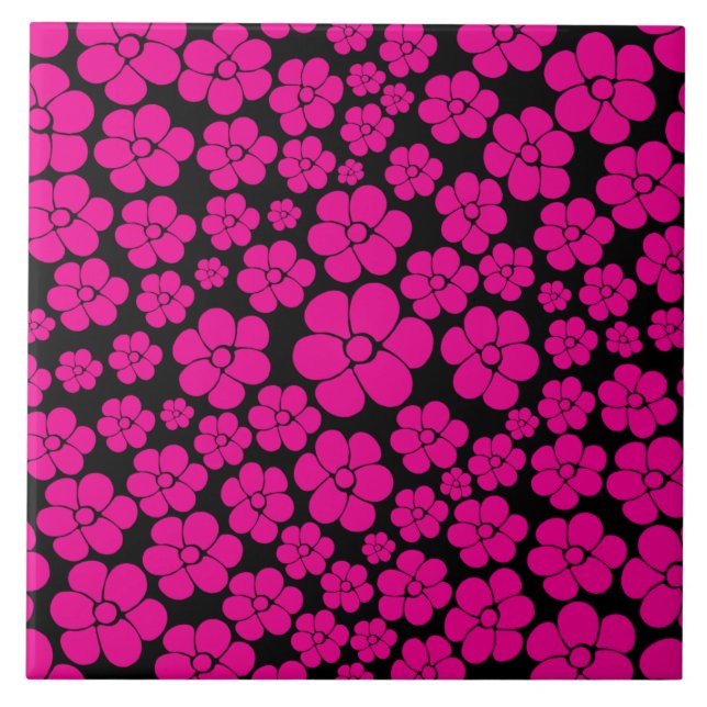 Flower Pattern - Magenta and Black  Tile (Front)