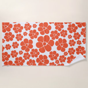 Flower Pattern - Orange and White Beach Towel