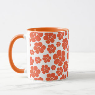 Flower Pattern - Orange and White Mug