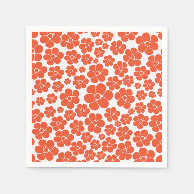 Flower Pattern - Orange and White Napkin (Front)