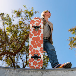 Flower Pattern - Orange and White Skateboard