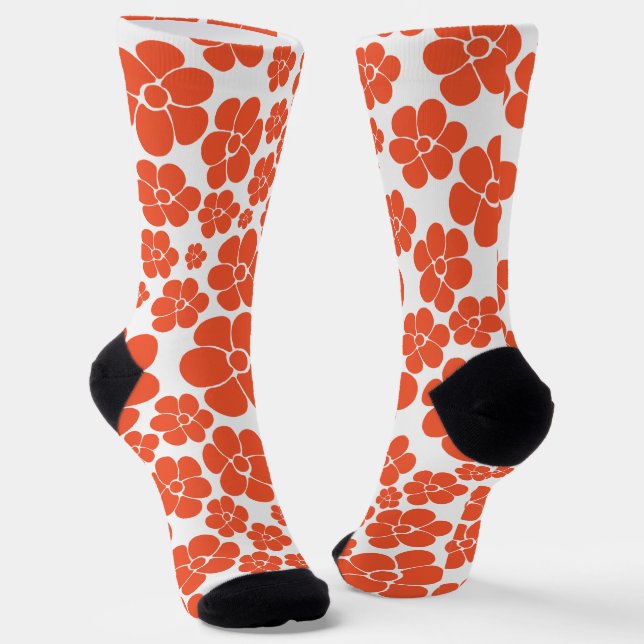 Flower Pattern - Orange and White Socks (Angled)
