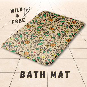 Flower Pattern orange Swirl Berry on Orange - Bath Mat