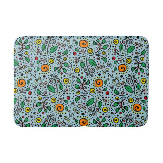 Flower Pattern orange Swirl Berry on Teal -  Bath Mat