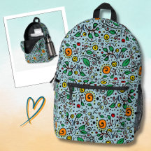 Flower Pattern orange Swirl Berry on Teal - 