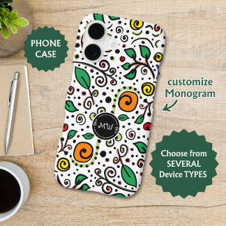 Flower Pattern orange Swirl Berry on White -