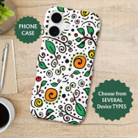 Flower Pattern orange Swirl Berry on White - 