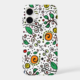 Flower Pattern orange Swirl Berry on White -