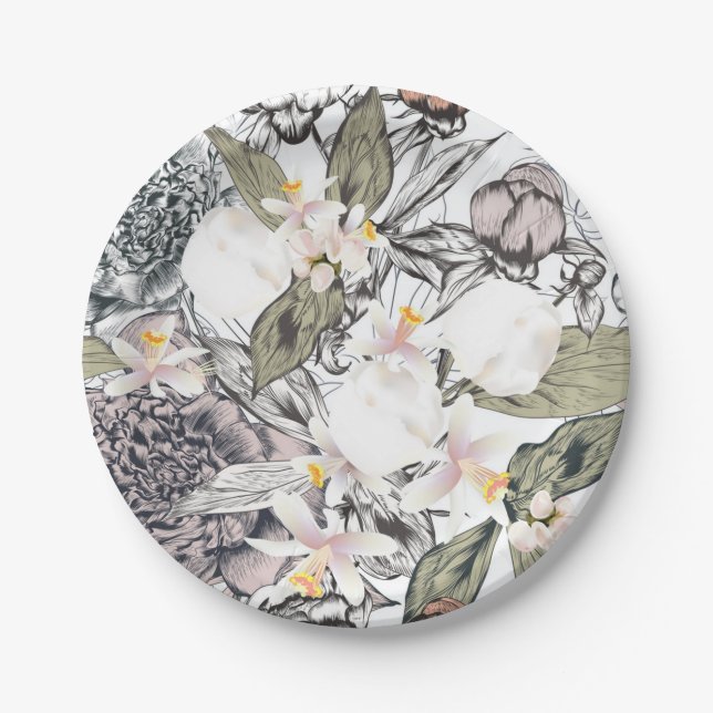Flower pattern paper plate (Front)