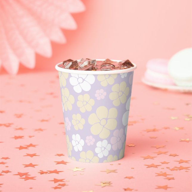 Flower Pattern - Pastel Pink, Yellow and Purple Paper Cups (Insitu)