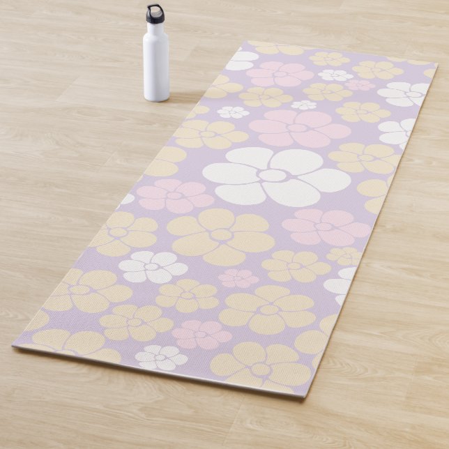 Flower Pattern - Pastel Pink, Yellow and Purple Yoga Mat (In Situ)