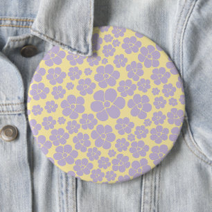 Flower Pattern - Pastel Yellow and Purple 6 Inch Round Button