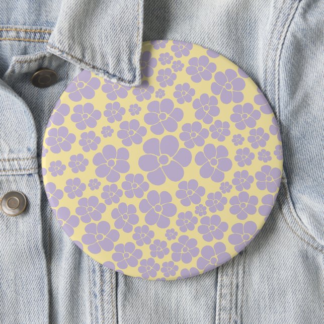 Flower Pattern - Pastel Yellow and Purple 6 Inch Round Button (In Situ)