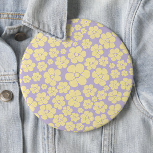 Flower Pattern - Pastel Yellow and Purple 6 Inch Round Button