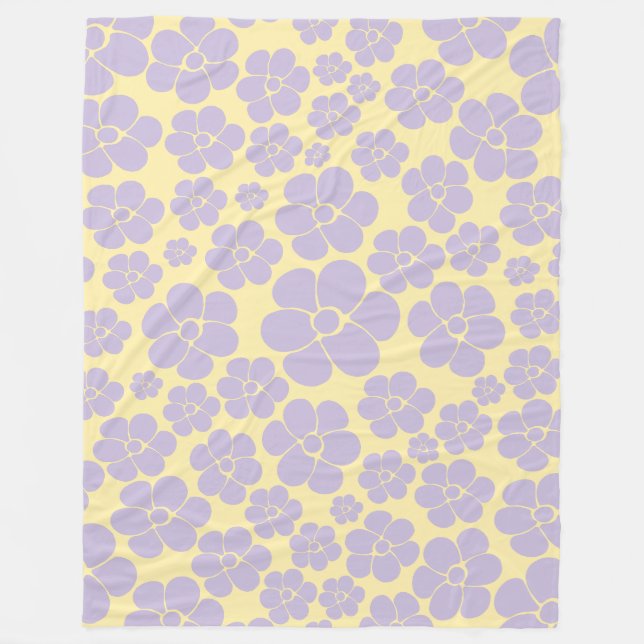 Flower Pattern - Pastel Yellow and Purple Fleece Blanket (Front)