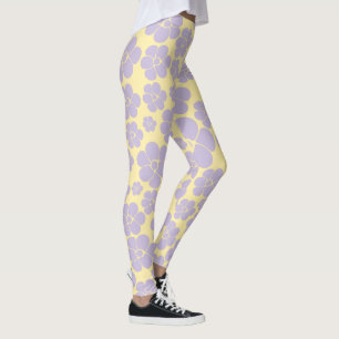 Flower Pattern - Pastel Yellow and Purple Leggings