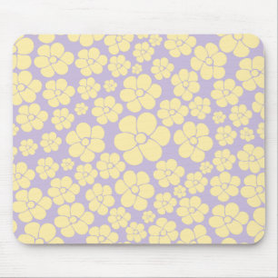 Flower Pattern - Pastel Yellow and Purple Mouse Pad
