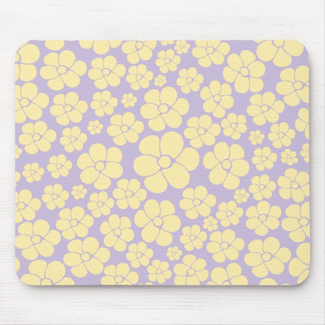 Flower Pattern - Pastel Yellow and Purple Mouse Pad (Front)