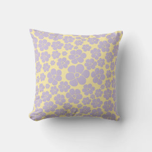 Flower Pattern - Pastel Yellow and Purple Throw Pillow