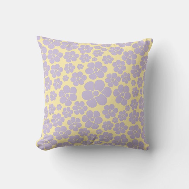 Flower Pattern - Pastel Yellow and Purple  Throw Pillow (Front)
