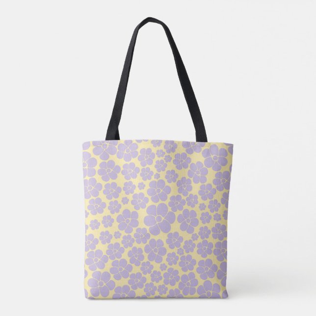 Flower Pattern - Pastel Yellow and Purple Tote Bag (Back)