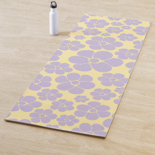 Flower Pattern - Pastel Yellow and Purple Yoga Mat