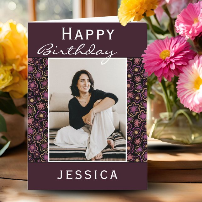 Flower Pattern Photo Birthday Card (Creator Uploaded)