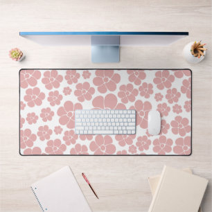 Flower Pattern - Pink and White Desk Mat