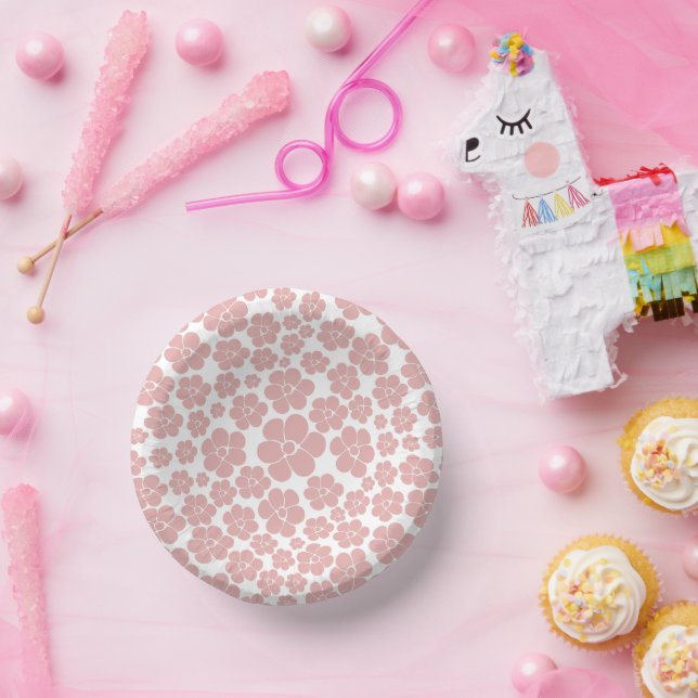 Flower Pattern - Pink and White Paper Plate (Party)