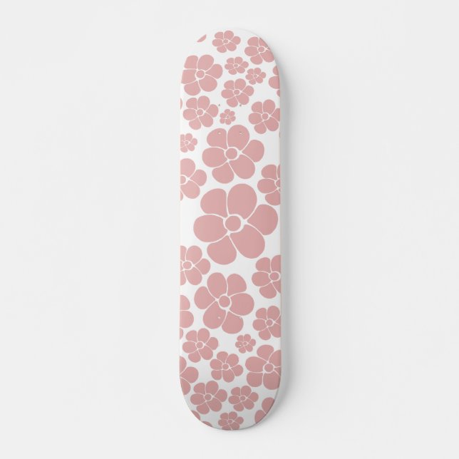 Flower Pattern - Pink and White Skateboard (Front)