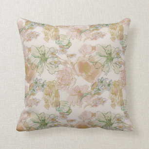 Flower Pattern Pink & Green Throw Pillow